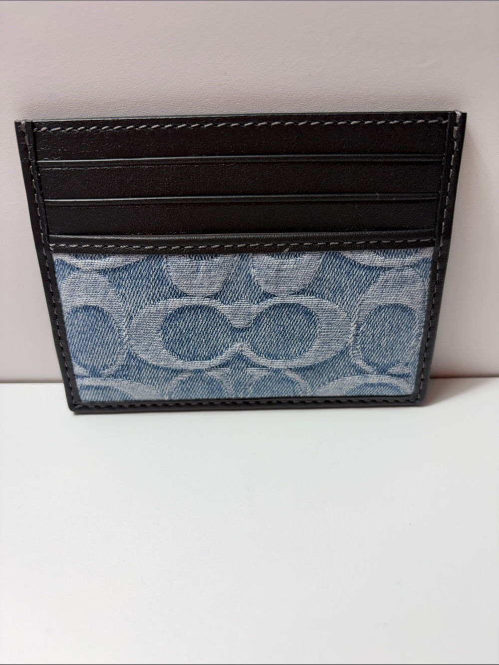 Coach Blue Denim and Black Leather Card Holder